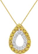 Haus of Brilliance Yellow Gold Plated Silver Treated Yellow Diamond Pear Shape Pendant Necklace