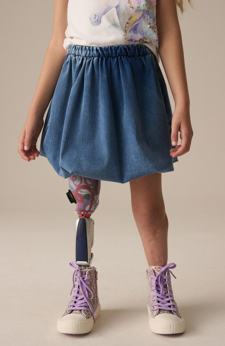 NEXT Kids' Denim Bubble Hem Skirt, Alternate, color, Blue