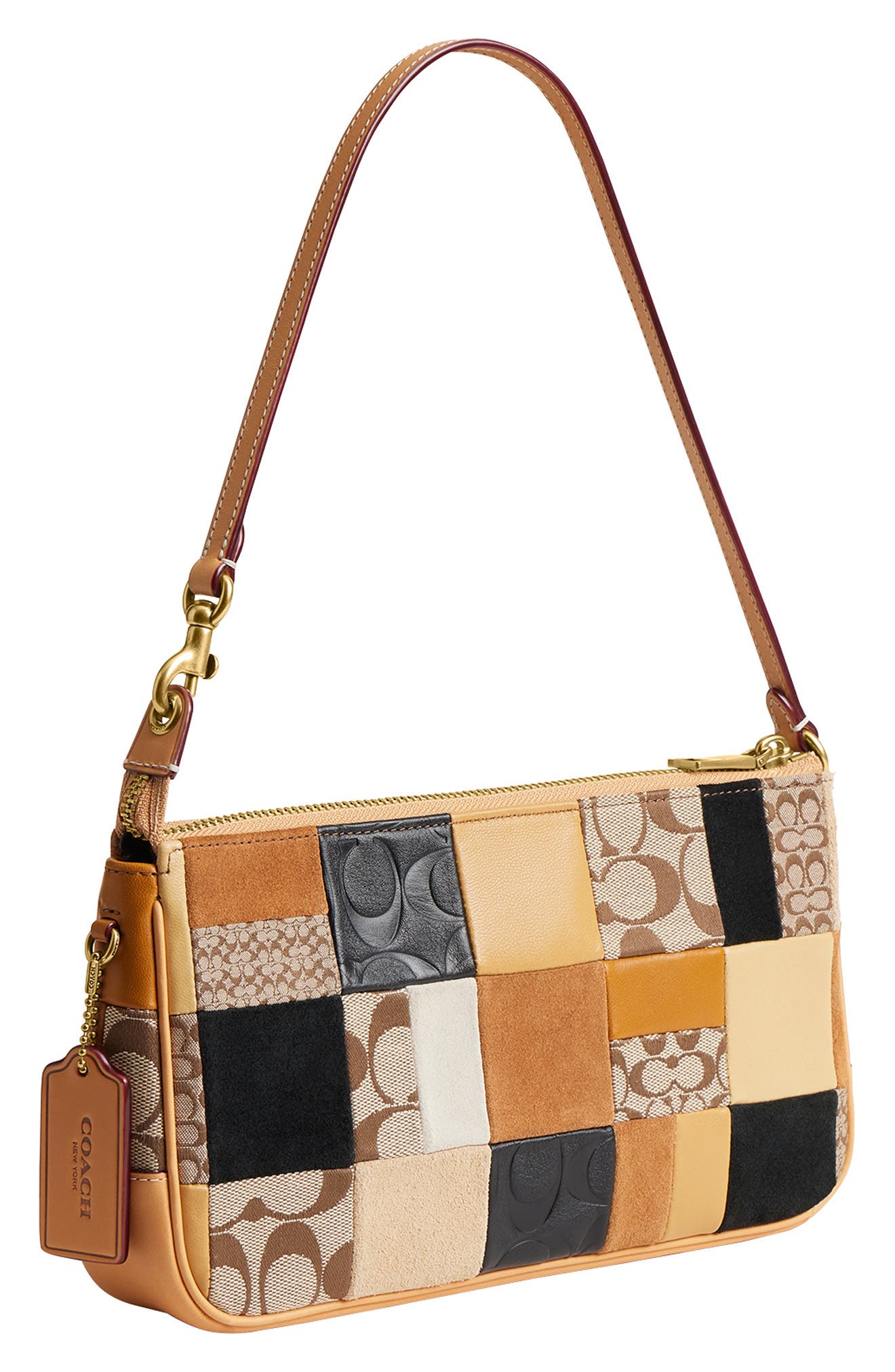 COACH Plaza Patchwork Leather Shoulder Bag, Alternate, color, Brown Multi