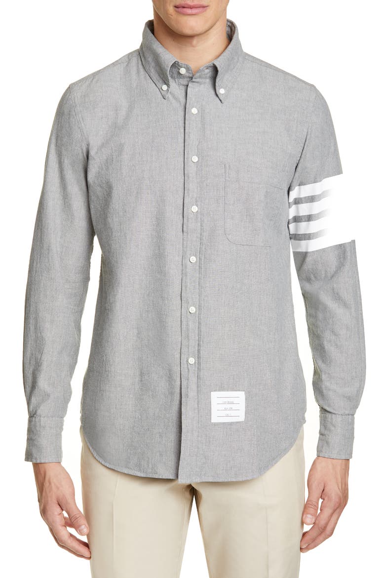 4-Bar Straight Fit Chambray Button-Down Shirt, Main, color, GREY
