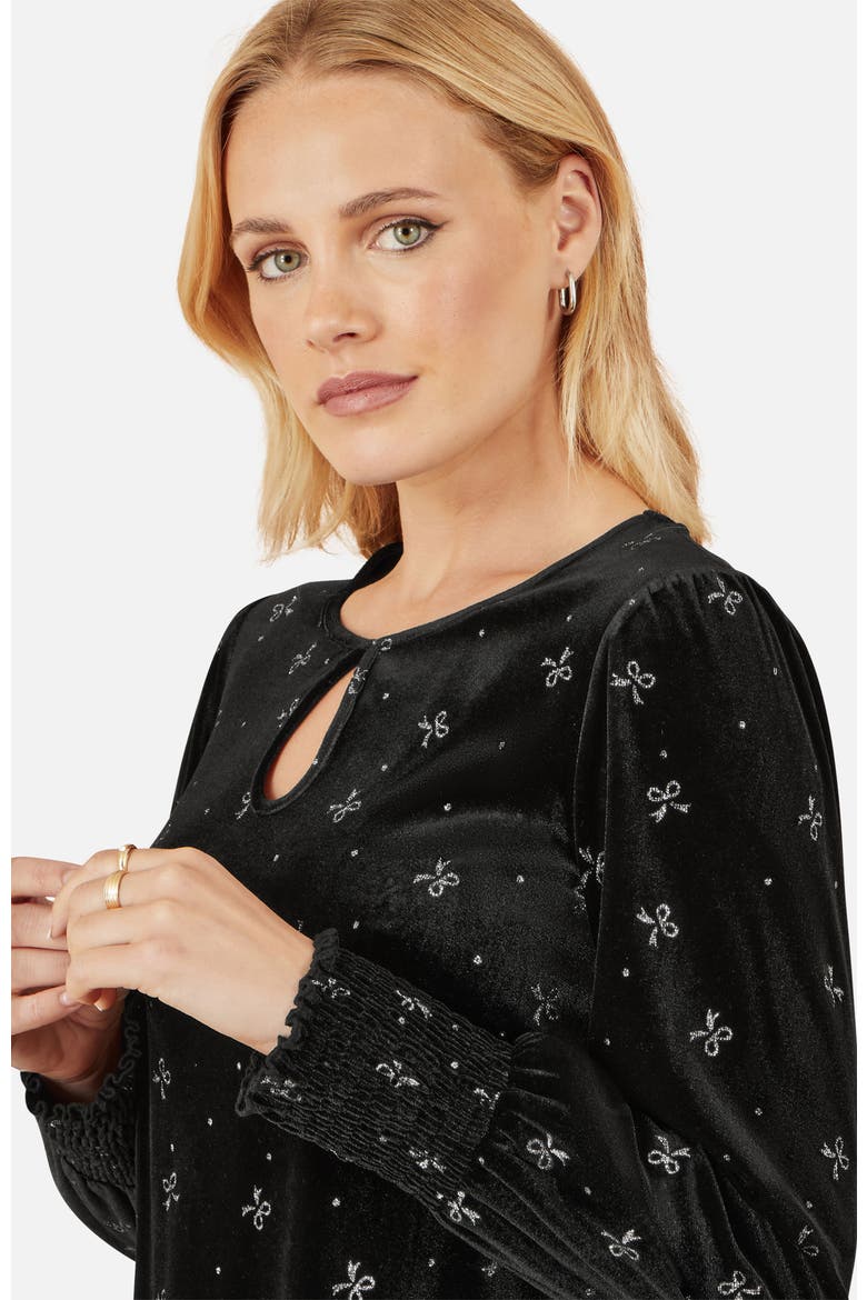 Sparkle Bow Print Velvet Top, Alternate, color, Black