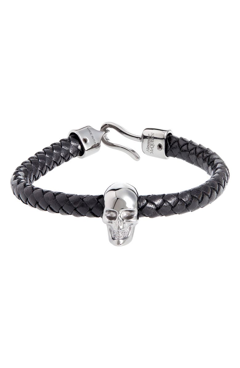 McQueen Alexander McQueen Men's Skull Braided Leather Bracelet, Main, color, 