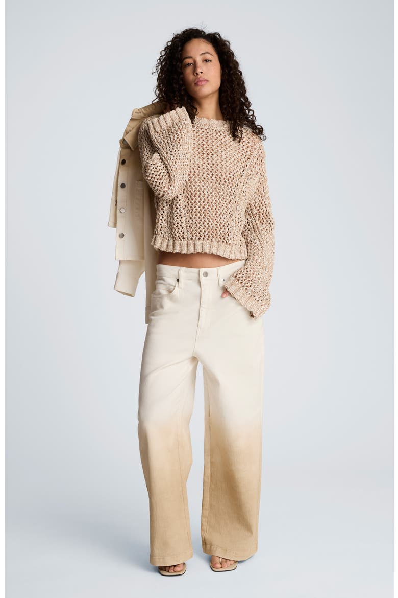 Two Tone Open Stitch Cotton Blend Sweater, Alternate, color, TAUPE