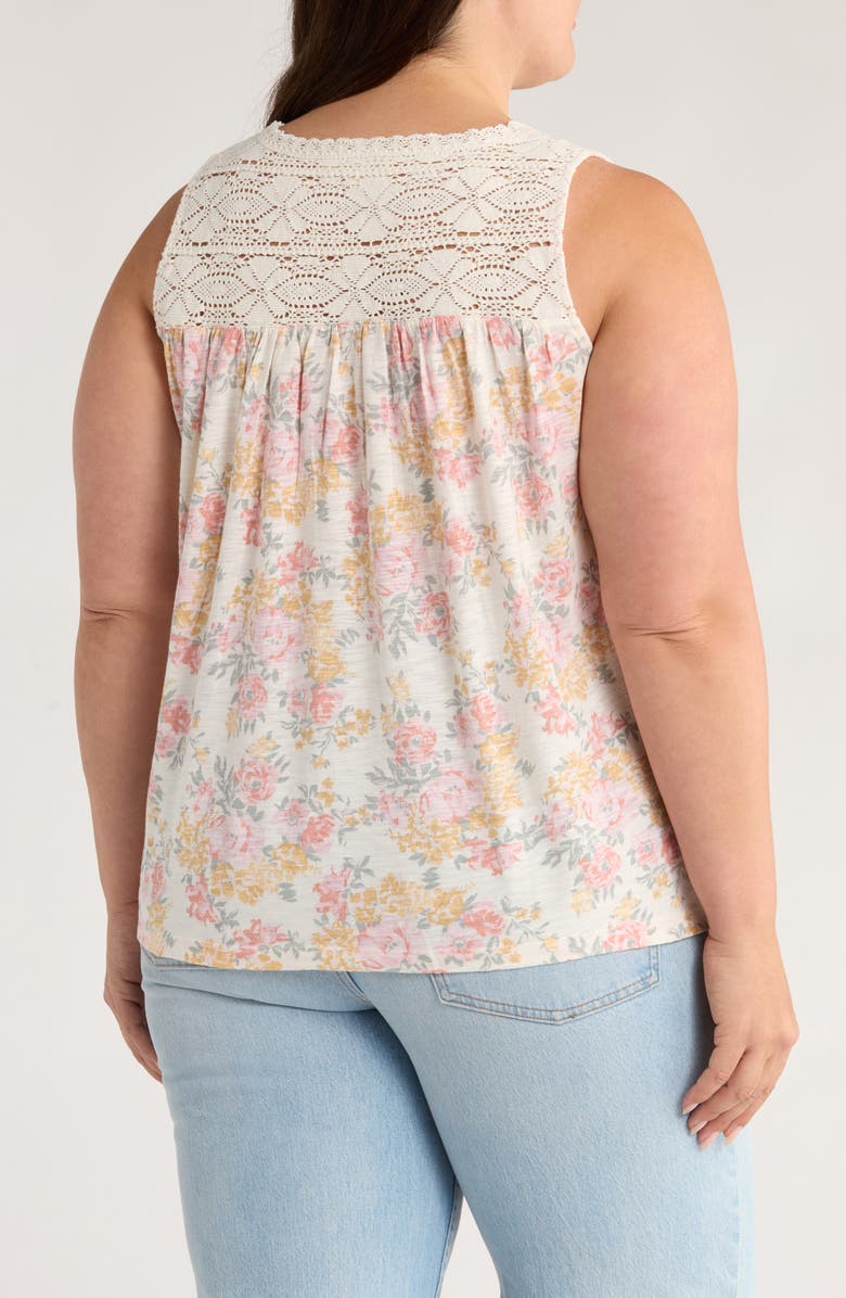 Lucky Brand Floral Lace Trim Sleeveless Top, Alternate, color, Yellow Floral