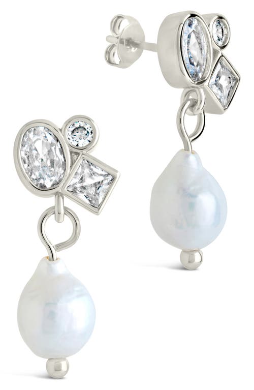 Sterling Forever Penny Cubic Zirconia Mother Of Pearl Cluster Stud Earrings In Silver