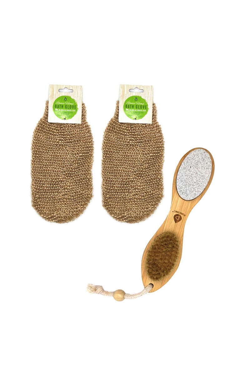 PURSONIC Sisal Hemp Bath Glove, Pack of 2, and 4-in-1 Foot Scrubber Bundle, Main, color, Multicolor