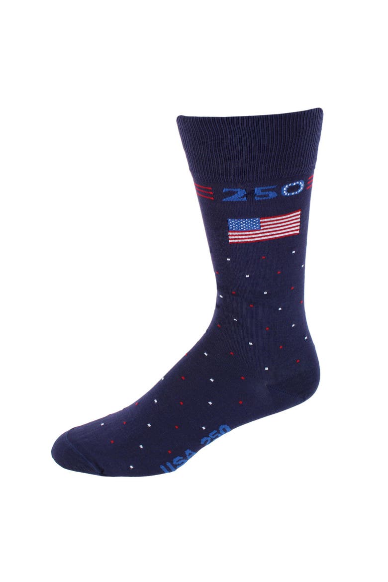 Founders 250 Polka Dot Mid Calf Mercerized Cotton Socks, Main, color, Navy Blue with Polka Dots