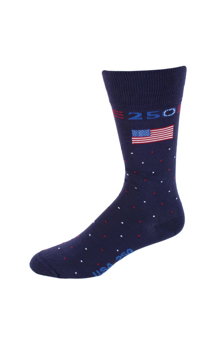 Trafalgar Founders 250 Polka Dot Mid Calf Mercerized Cotton Socks, Main, color, Navy Blue With Polka Dots