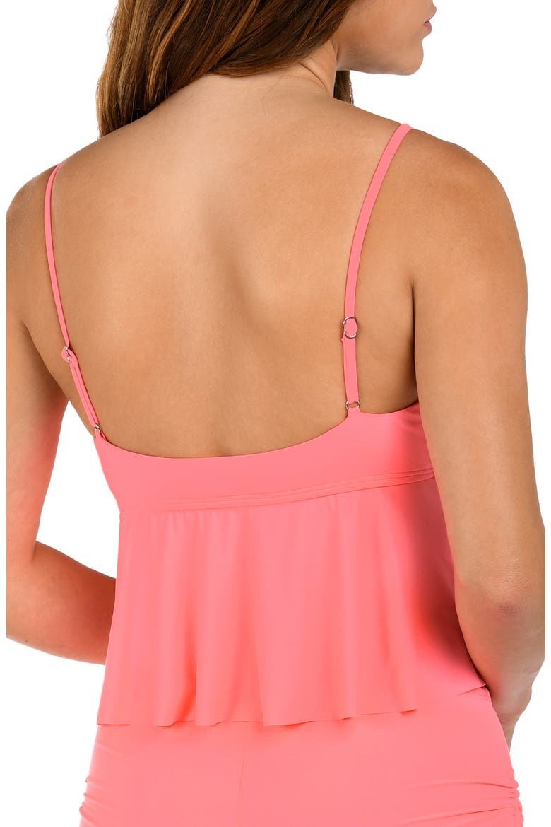 Solid Flutter Tankini Bikini Top, Alternate, color, HOT PINK