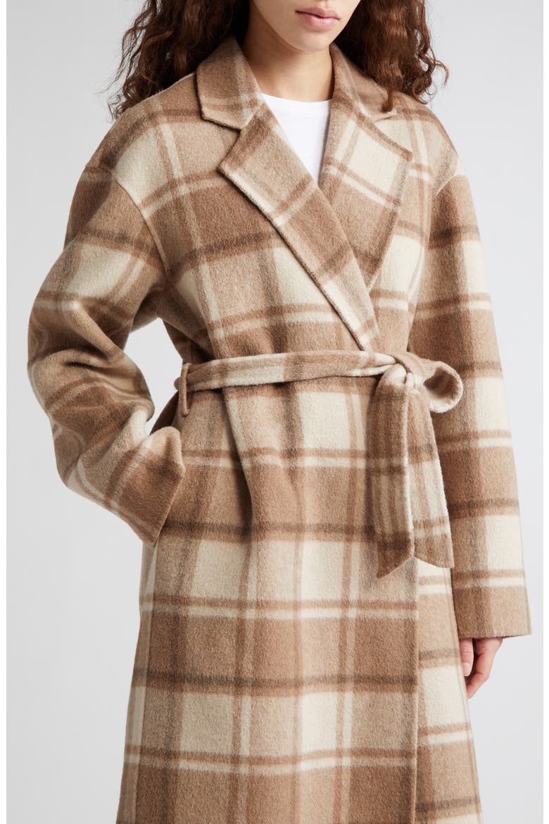 Plaid Wrap Coat, Alternate, color, NATURAL BEIGE MULTI