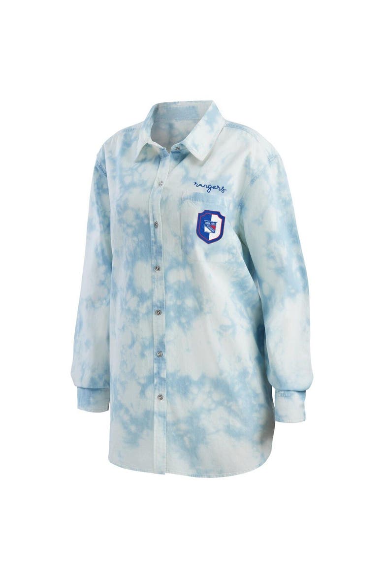 Women's WEAR by Erin Andrews White New York Rangers Oversized Tie-Dye Button-Up Denim Shirt, Alternate, color, White