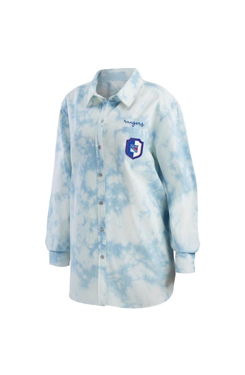 WEAR by Erin Andrews Women's WEAR by Erin Andrews White New York Rangers Oversized Tie-Dye Button-Up Denim Shirt, Alternate, color, White