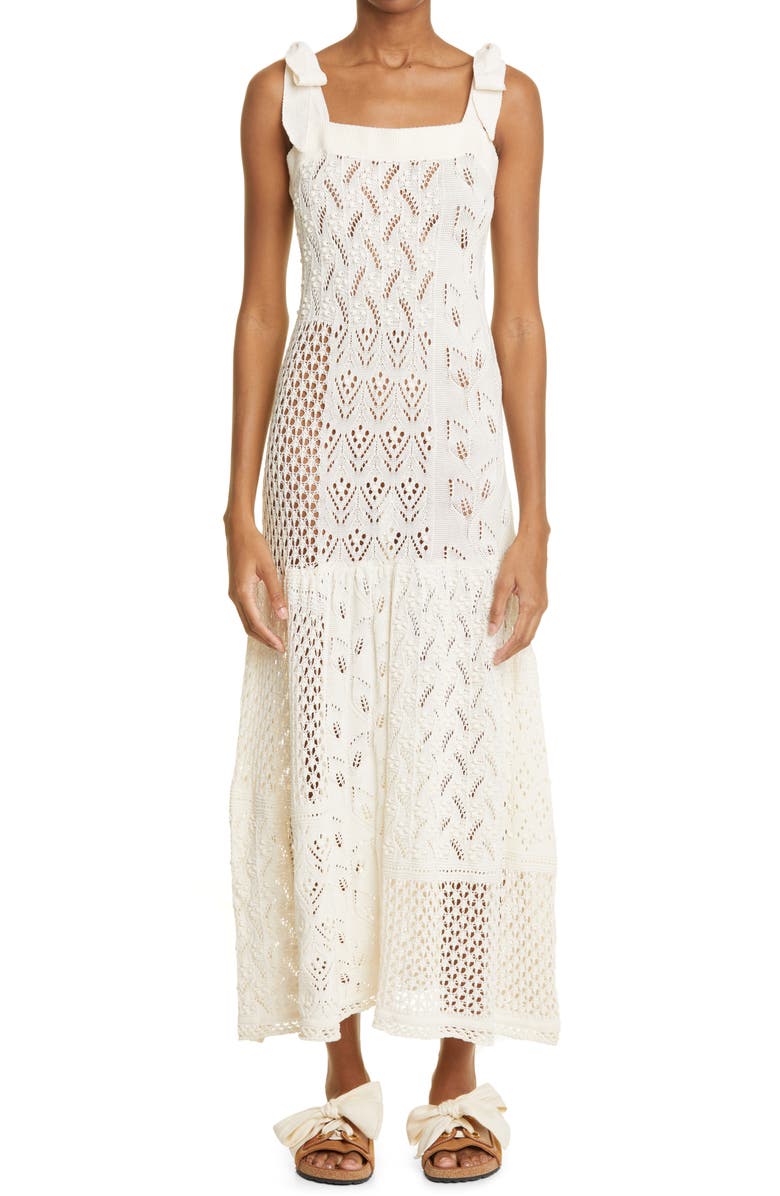 Zimmermann Patchwork Knit Cotton Midi Dress, Main, color,