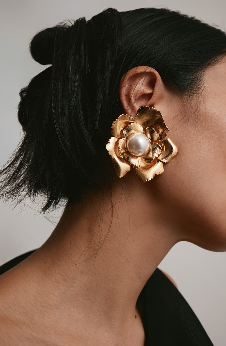 LELET NY Jasmine Floral Faux Pearl Button Drop Earrings, Alternate, color, Gold