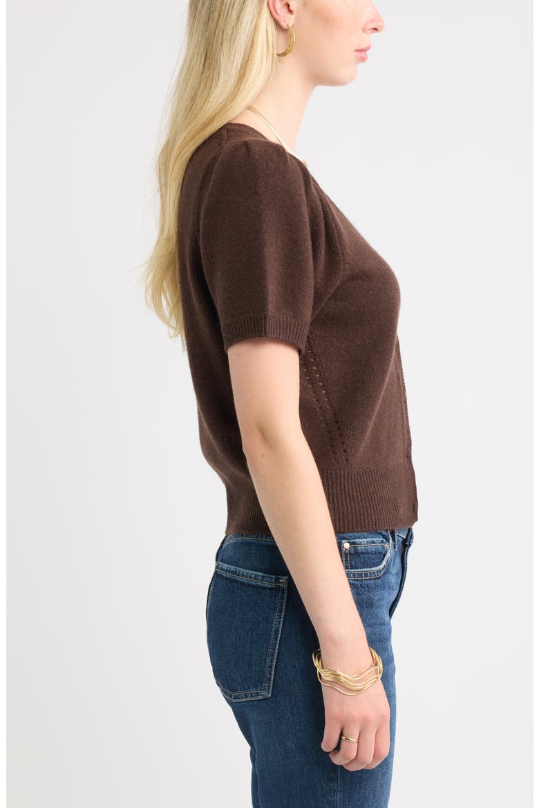 Wool & Cashmere Short Sleeve Cardigan, Alternate, color, BROWN CHICORY