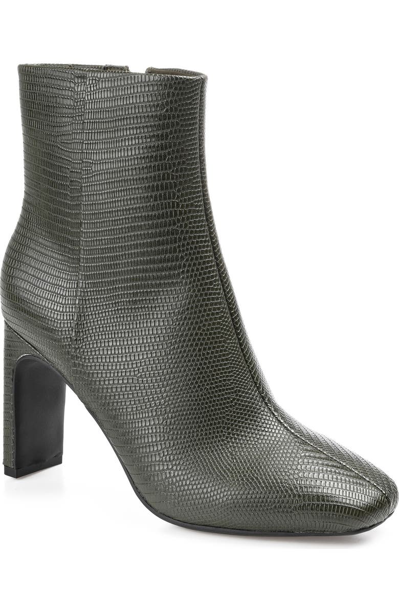Journee Collection Sarla Lizard Embossed Block Heel Bootie, Main, color, Olive