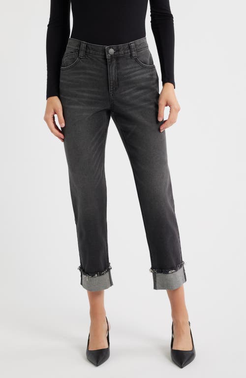 Wit & Wisdom High Waist Frayed Cuff Hem Straight Leg Jeans In Gray