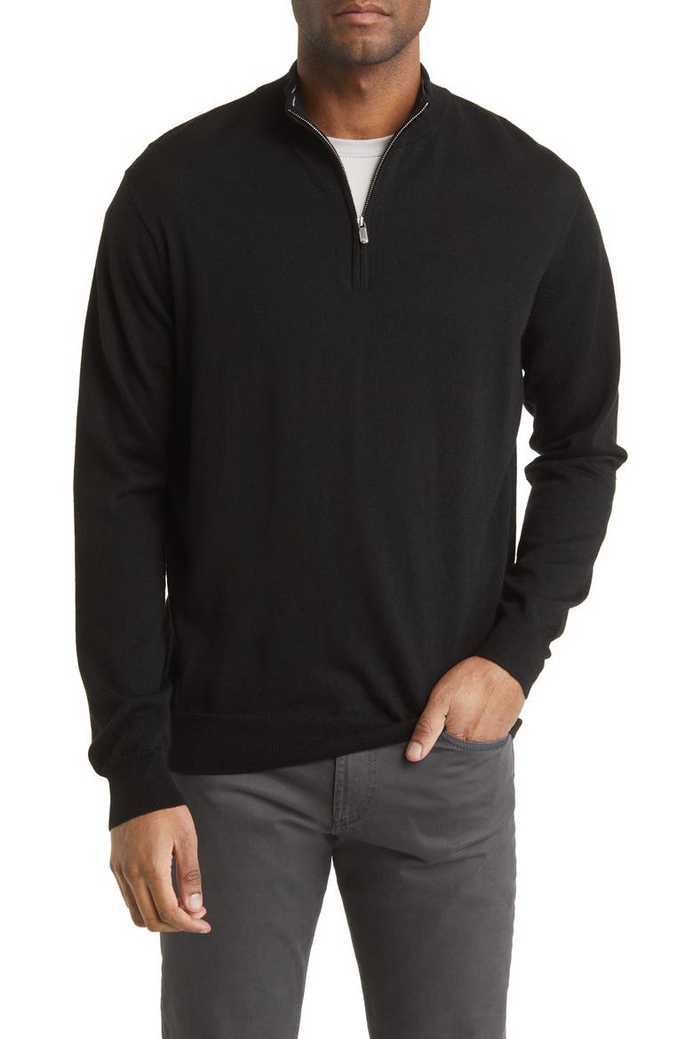 Crown Soft Quarter Zip Merino Wool Blend Pullover, Main, color, BLACK