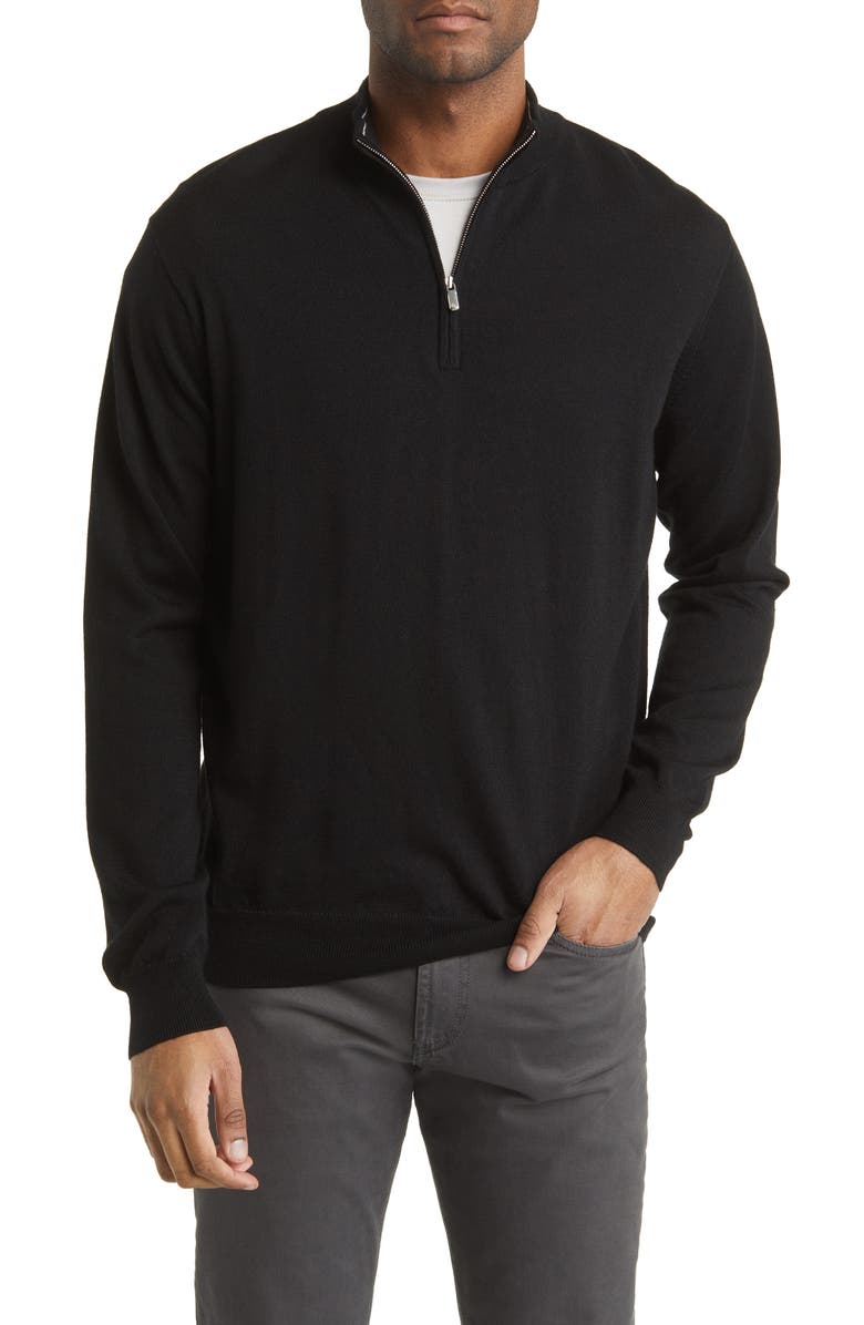 Peter Millar Crown Soft Quarter Zip Merino Wool Blend Pullover, Main, color, Black