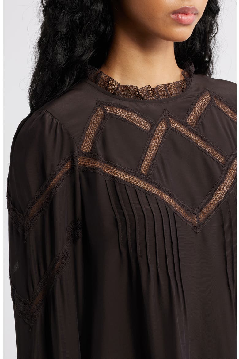 Lace Insert Mock Neck Long Sleeve Top, Alternate, color, MOLASSES