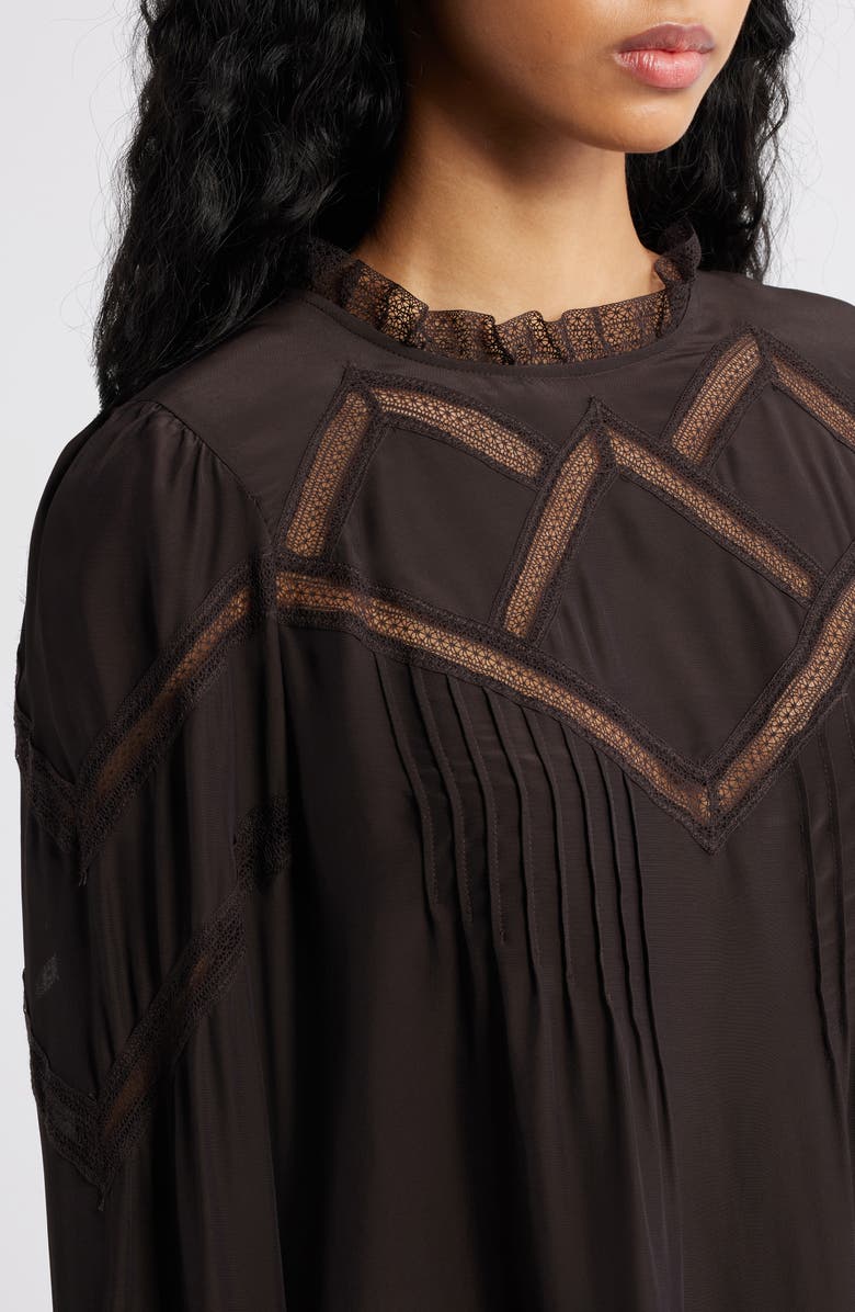 Madewell Lace Insert Mock Neck Long Sleeve Top, Alternate, color, Molasses