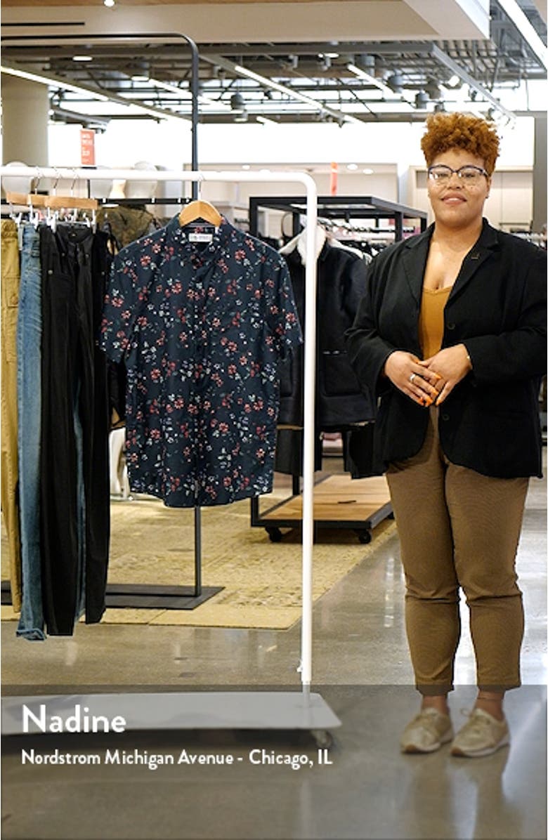 Floral Short Sleeve Stretch Button-Down Oxford Shirt, sales video thumbnail