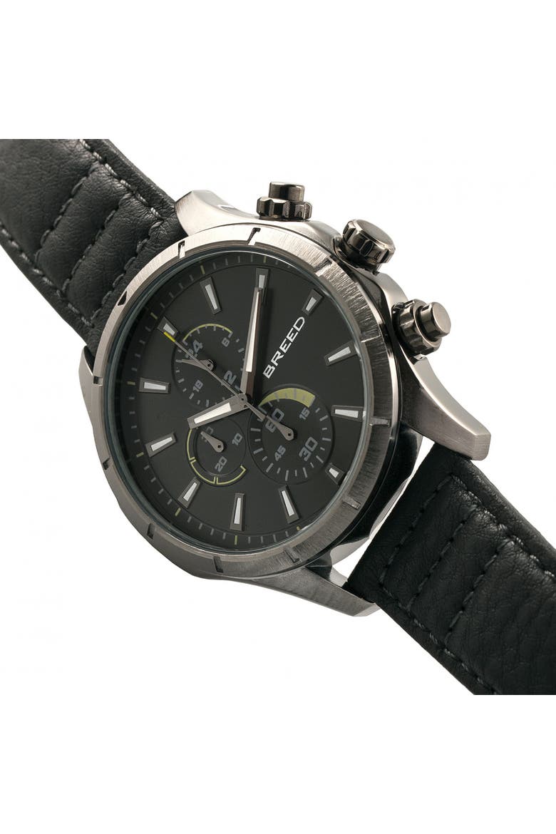 Lacroix Chronograph Leather-Band Watch, Alternate, color, Gunmetal/Charcoal