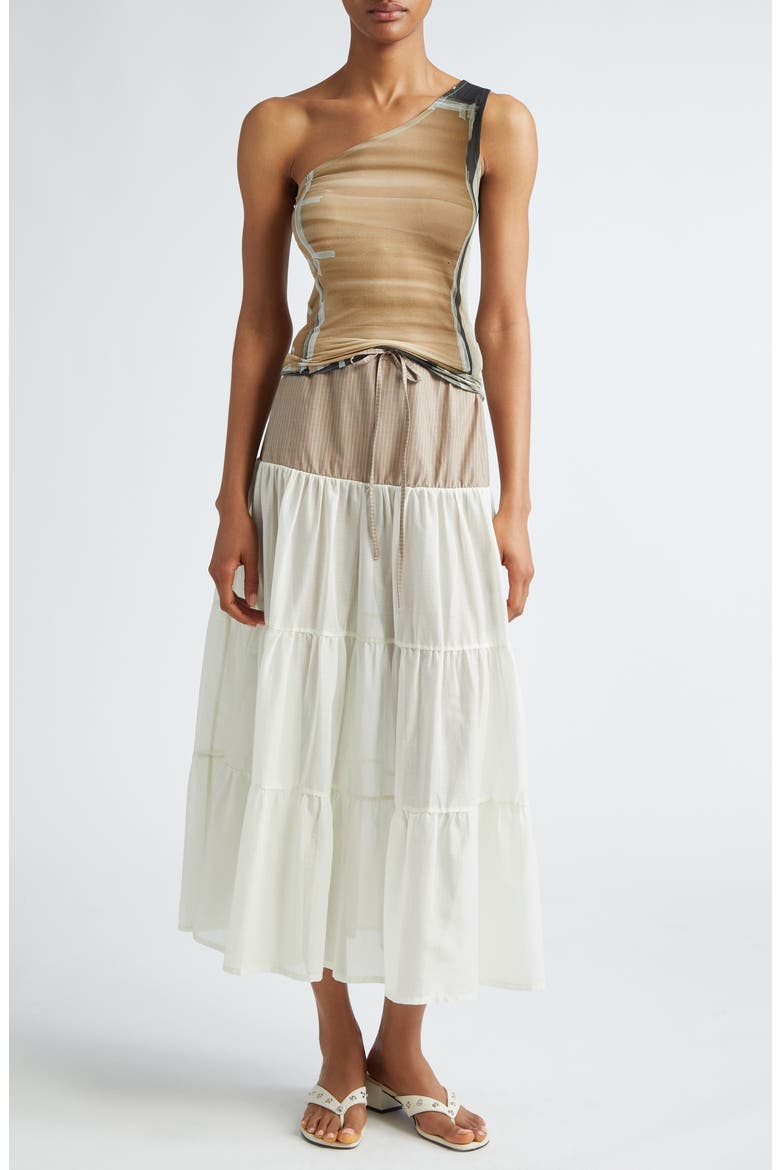 Colu Construction Print One-Shoulder Top, Alternate, color, BROWN