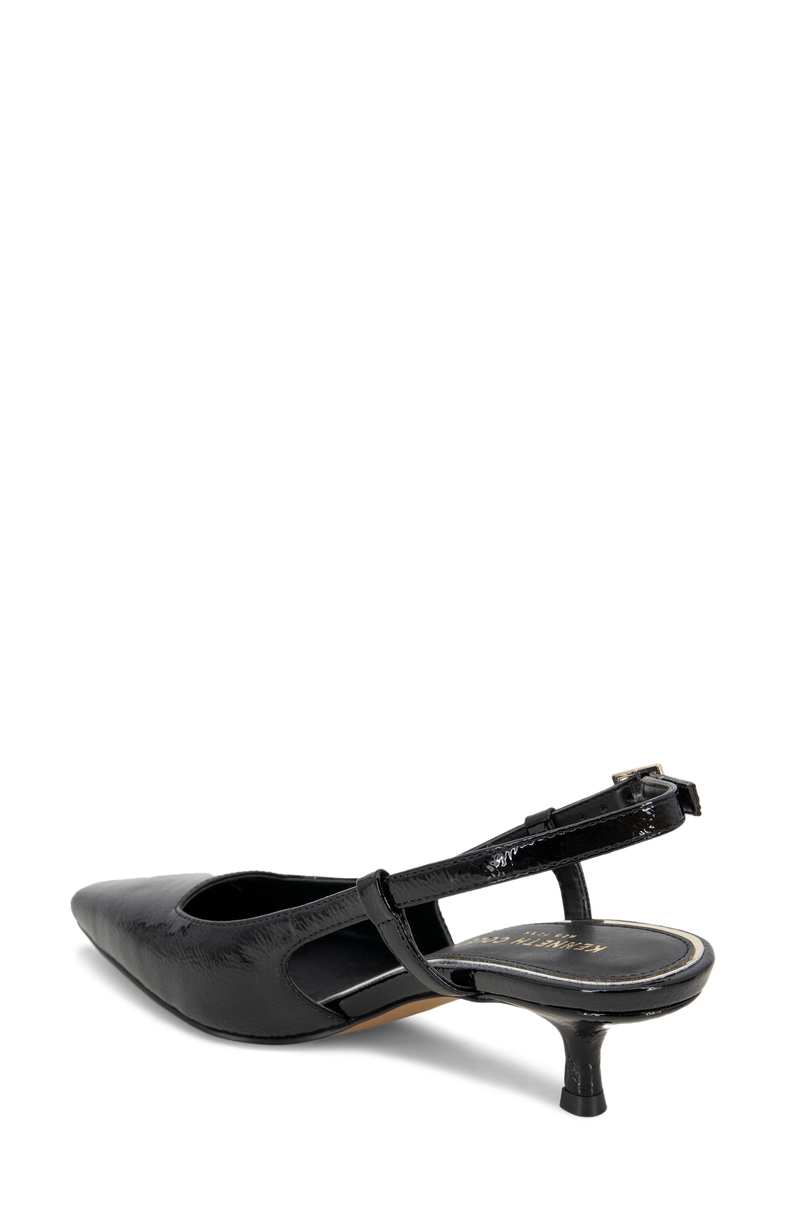 Kenneth Cole New York Martha Kitten Heel Slingback Pump, Alternate, color, Black Crinkle Patent