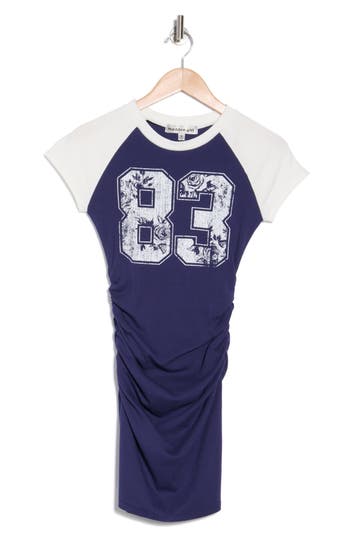 Madden Girl Raglan Sleeve Ruched Midi Dress In Blue