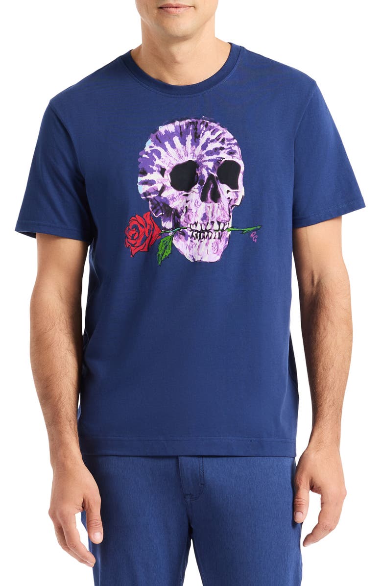 Robert Graham Tie Dye Skull Graphic T-Shirt, Main, color, Navy