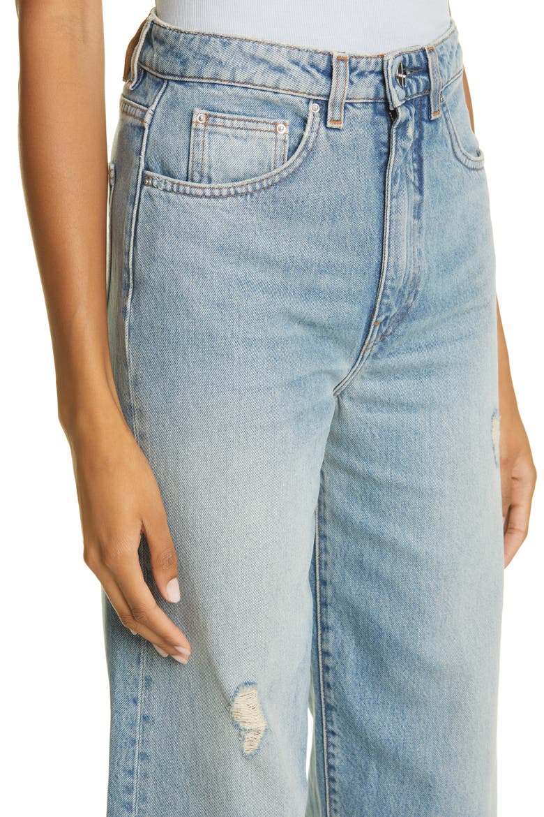 Totême Organic Cotton Crop Flare Wide Leg Jeans, Alternate, color, DISTRESSED BLUE