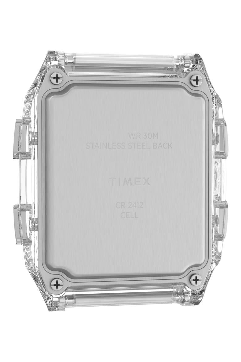 Q Timex Digital LCA Chronograph Resin Strap Watch, 35mm, Alternate, color, CLEAR