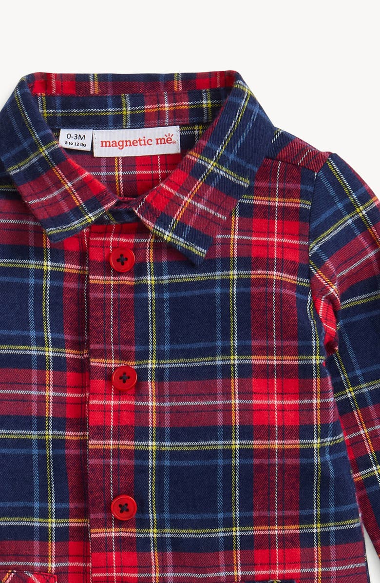 Magnetic Me Holiday Plaid Flannel Magnetic Romper, Alternate, color, Blue