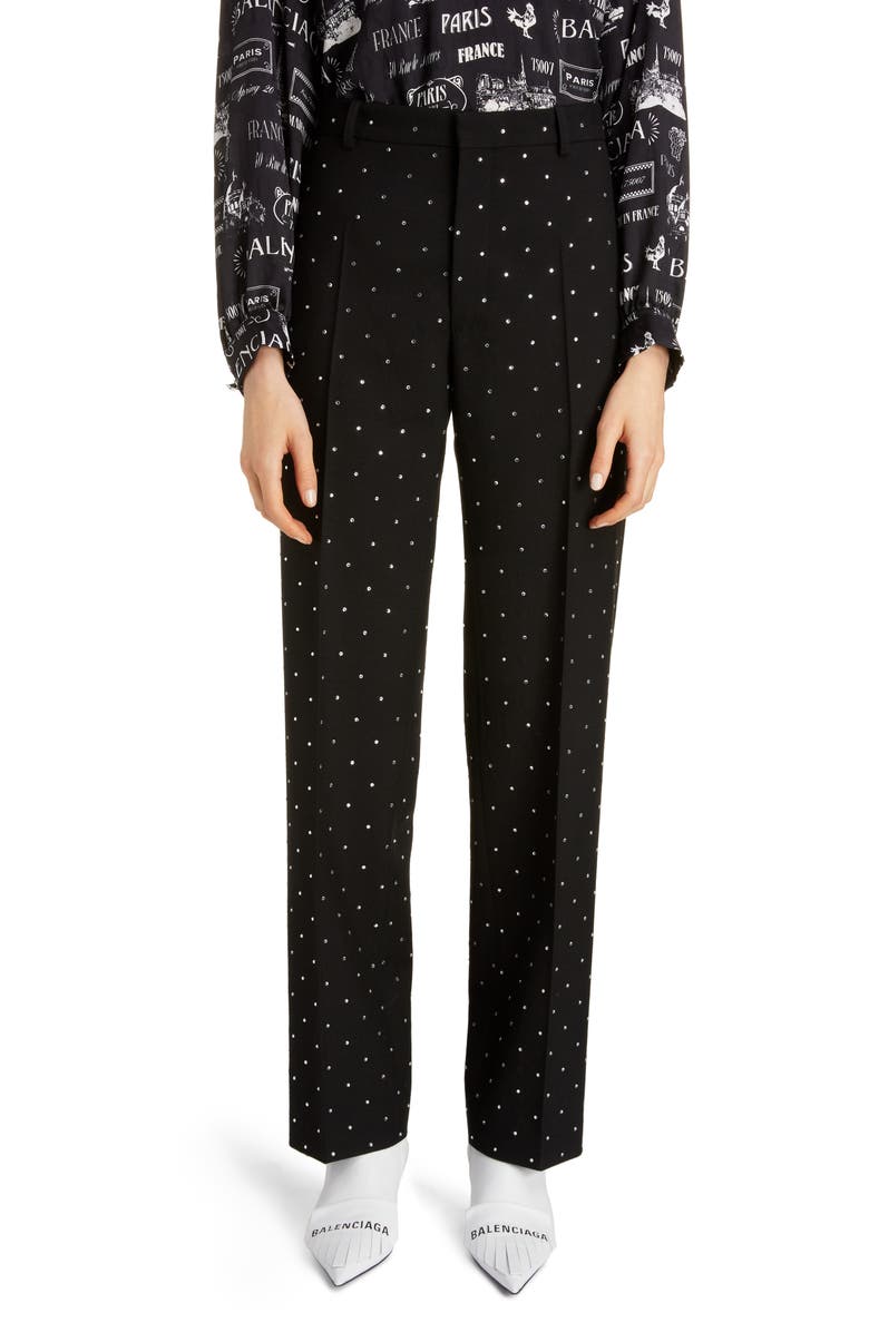 Balenciaga Embellished Straight Leg Wool Pants, Main, color,