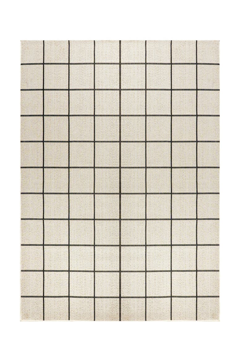 Grid Modern Squares Indoor/Outdoor Area Rug, Main, color, Cream/Black