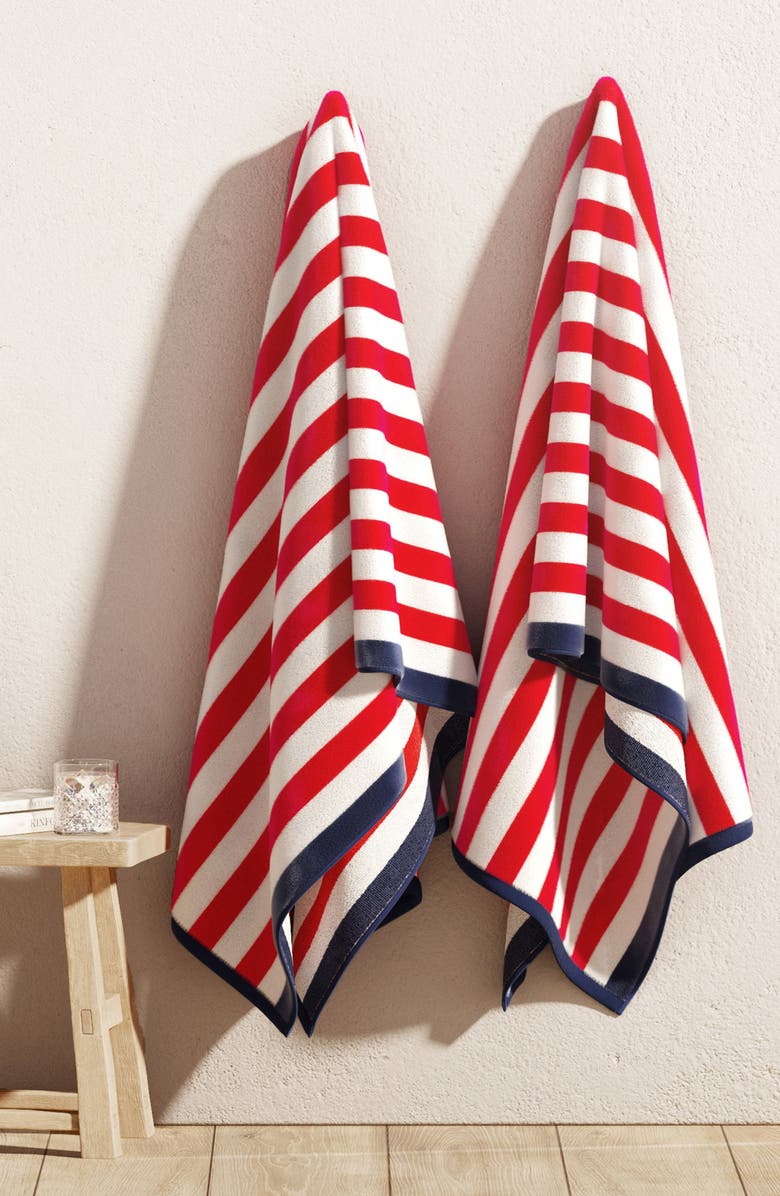 Woven & Weft 2-Pack Stripe Oversize Beach Towels, Alternate, color, Red / Navy