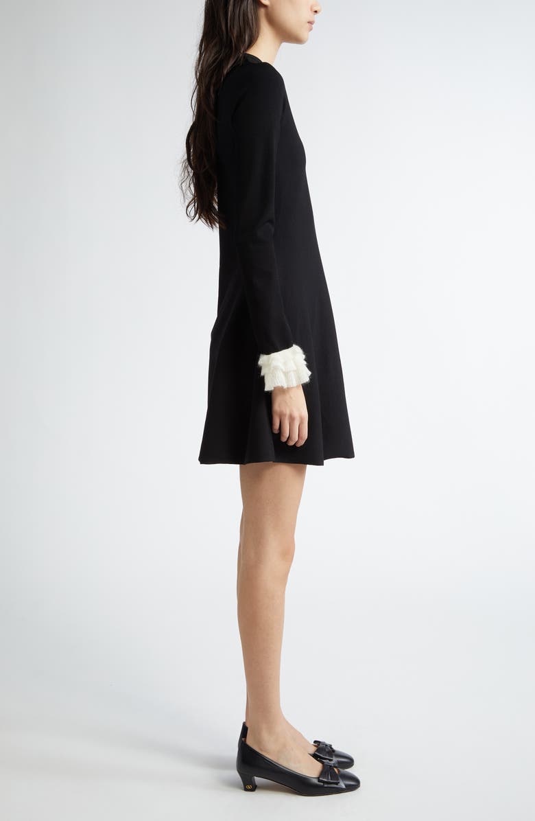 Valentino Garavani Ruffle Cuff Long Sleeve Sweater Dress, Alternate, color, Nero/Avorio