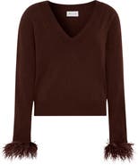 Milly Feather Cuff V-Neck Sweater