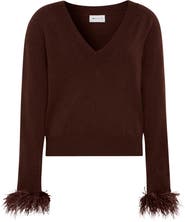 Milly Feather Cuff V-Neck Sweater