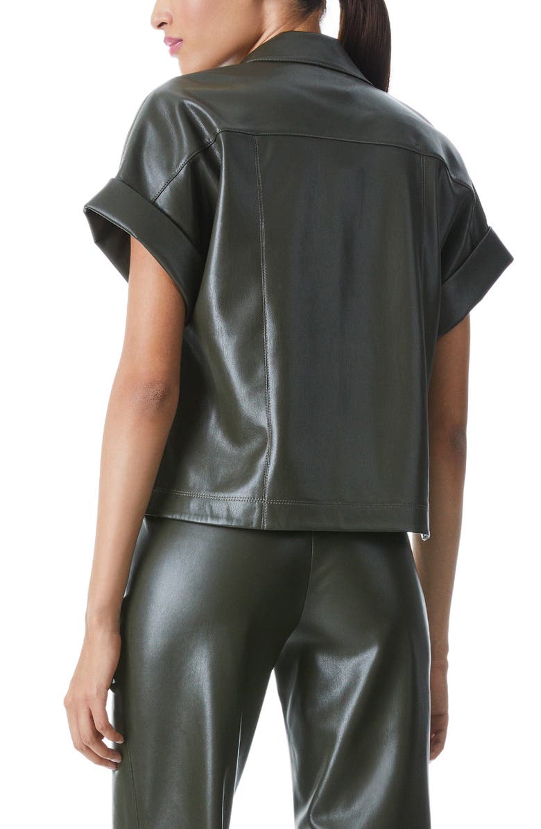 Alice + Olivia Edyth Short Sleeve Button-Up Faux Leather Shirt, Alternate, color,