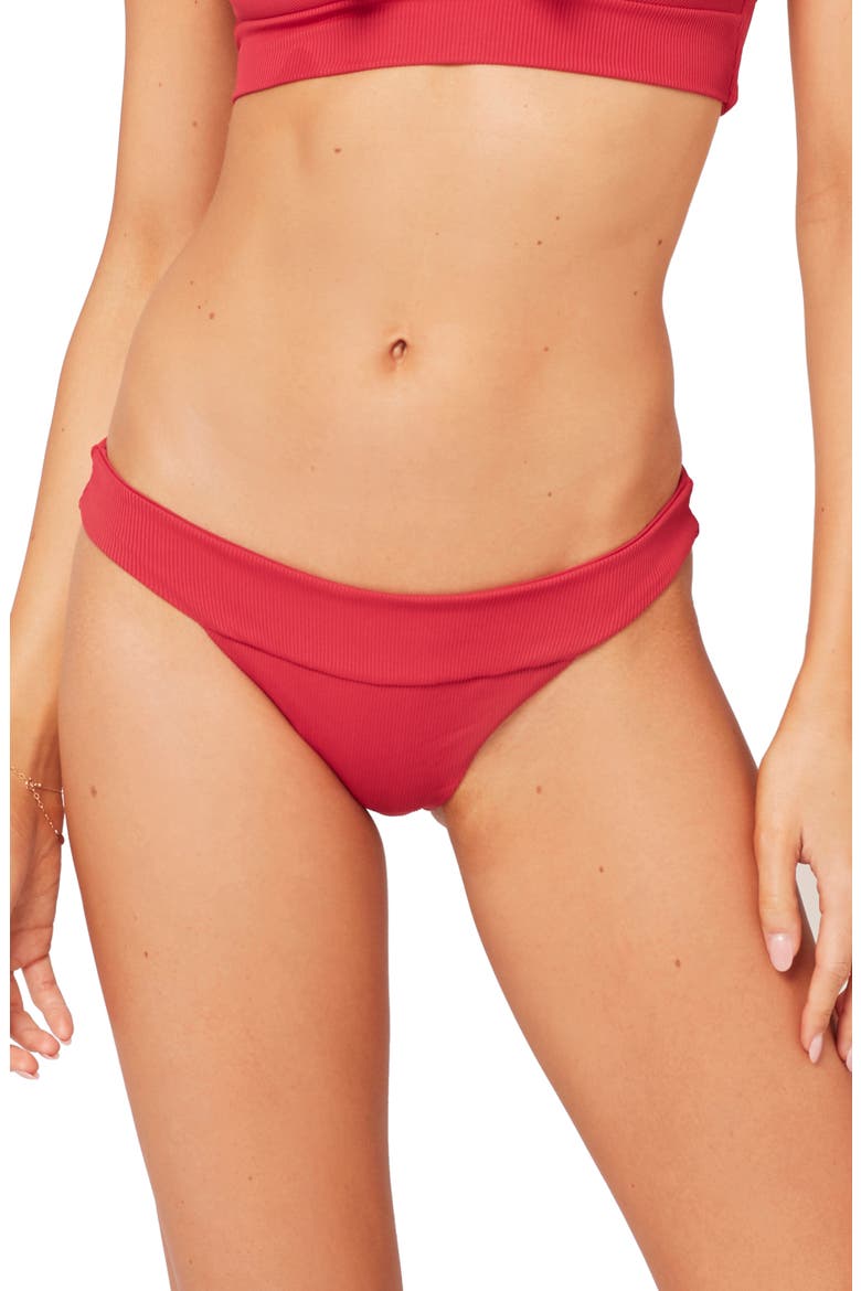 L Space Veronica Ribbed Bikini Bottoms, Main, color, STRAWBERRY