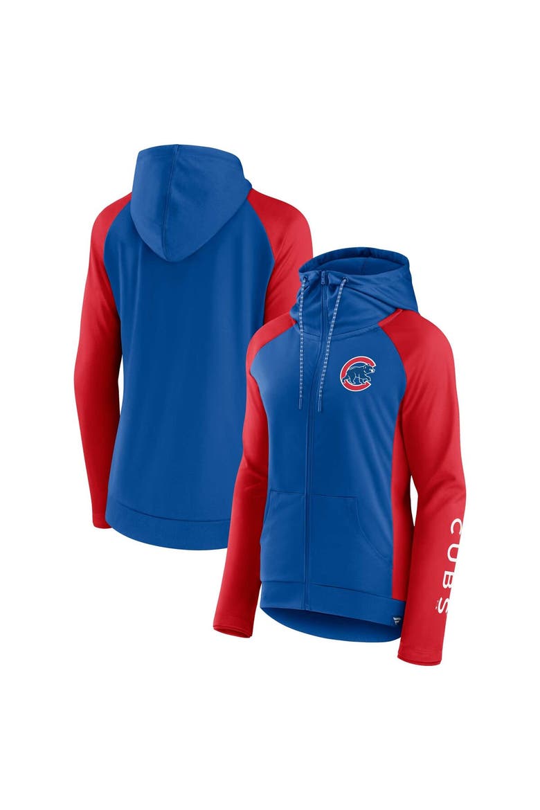 Women's Fanatics Branded Royal/Red Chicago Cubs Iconic Raglan Full-Zip Hoodie, Main, color, Royal
