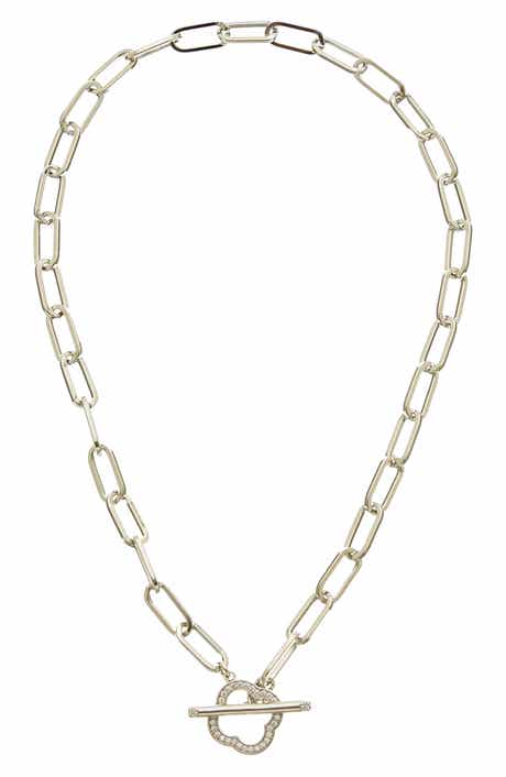 Juvell Cubic Zirconia Toggle Paper Clip Chain Necklace