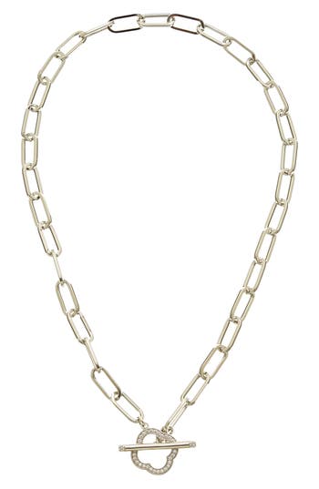 Juvell Cubic Zirconia Toggle Paper Clip Chain Necklace In Silver