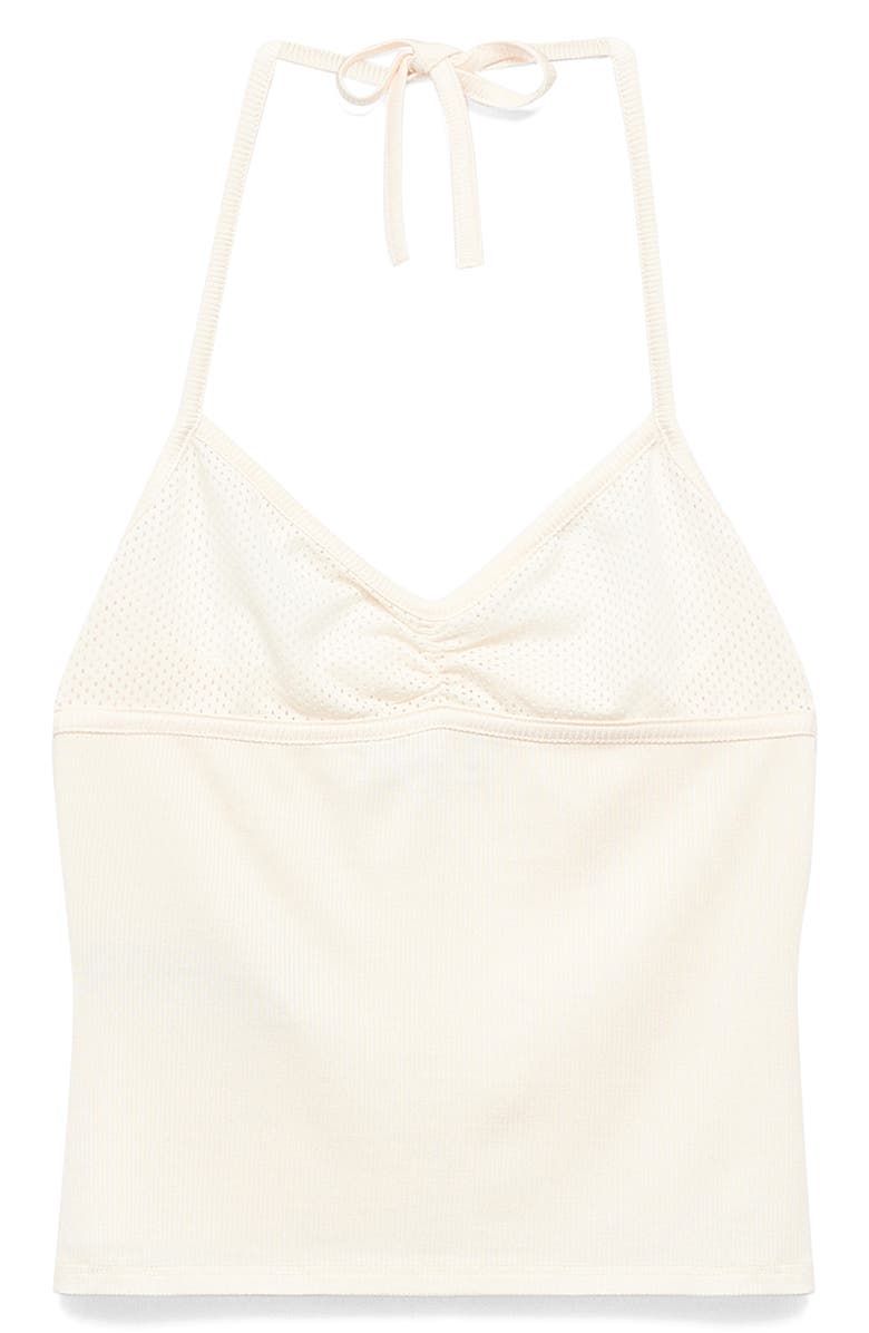 MANGO Mesh Bodice Halter Top, Alternate, color, Off White