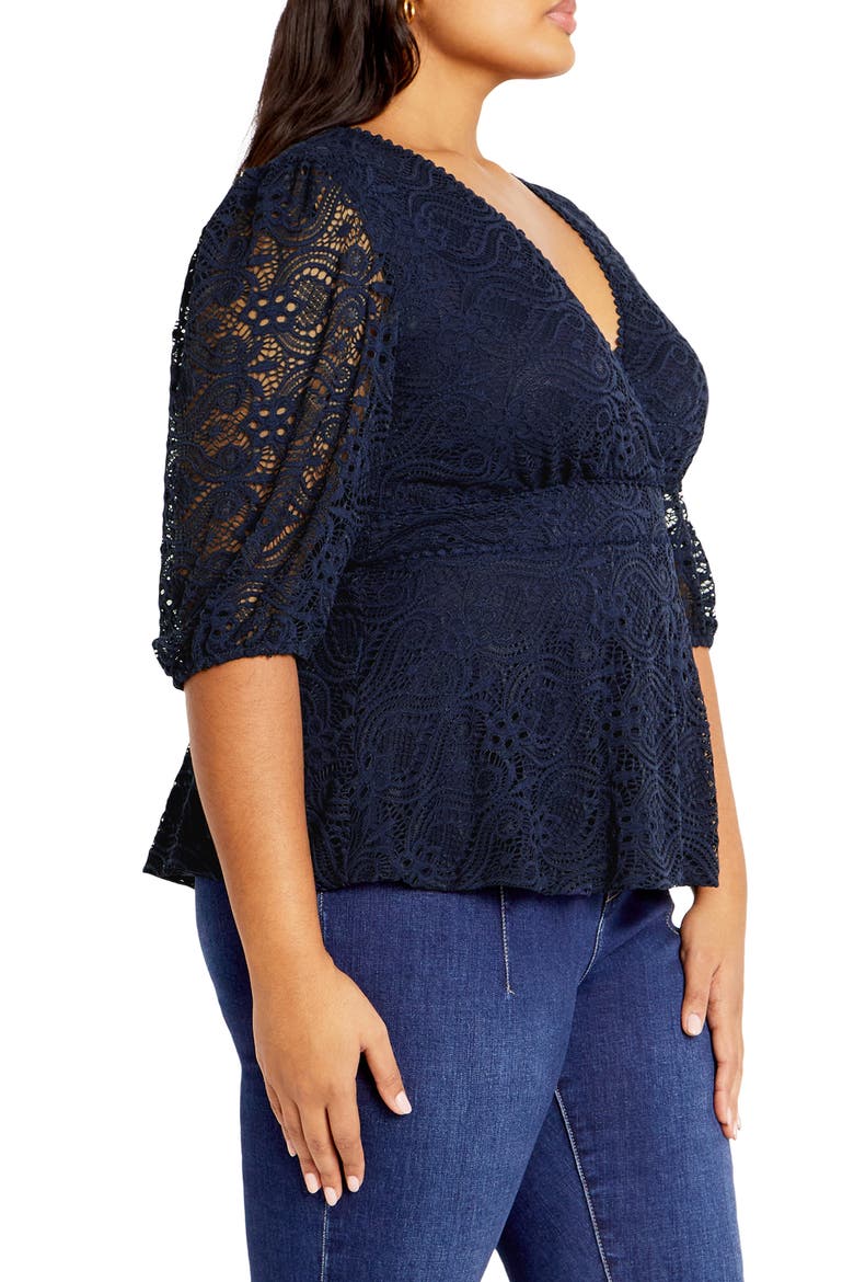Christa Lace Peplum Top, Alternate, color, NAVY