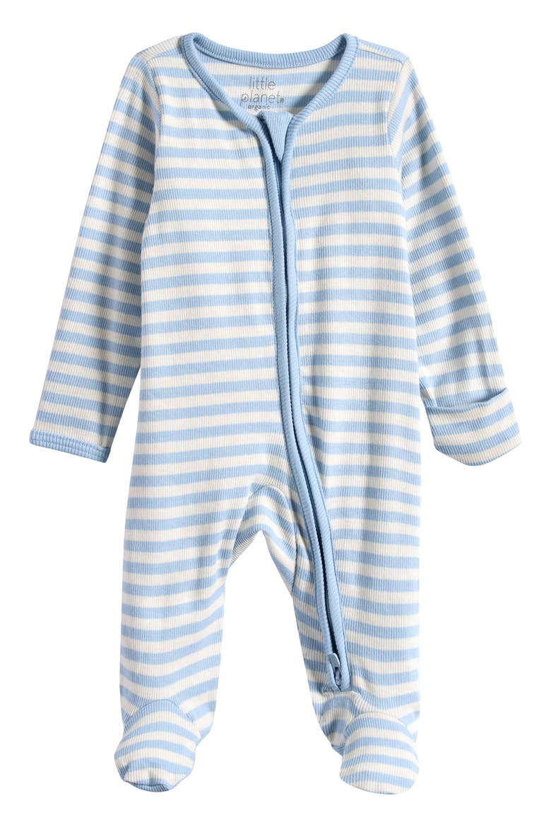 Stripe Stretch Organic Cotton Zip Footie, Main, color, BLUE STRIPED