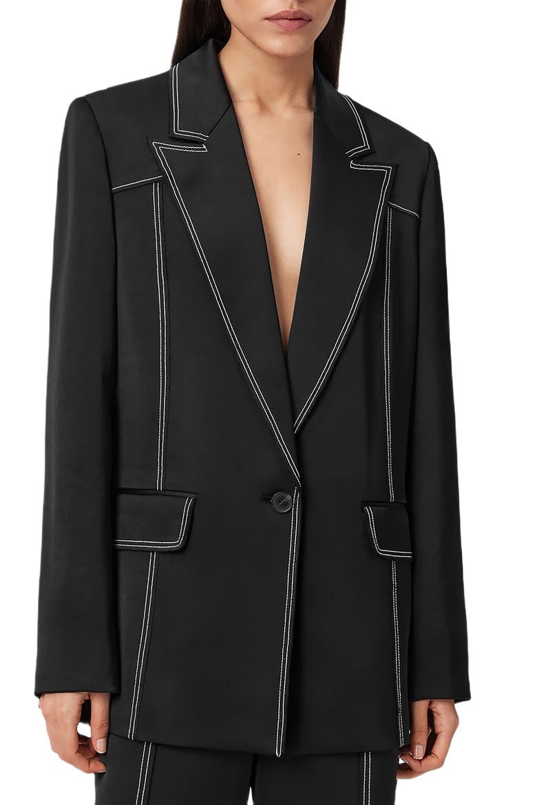 Theah Topstitch Blazer, Main, color, BLACK