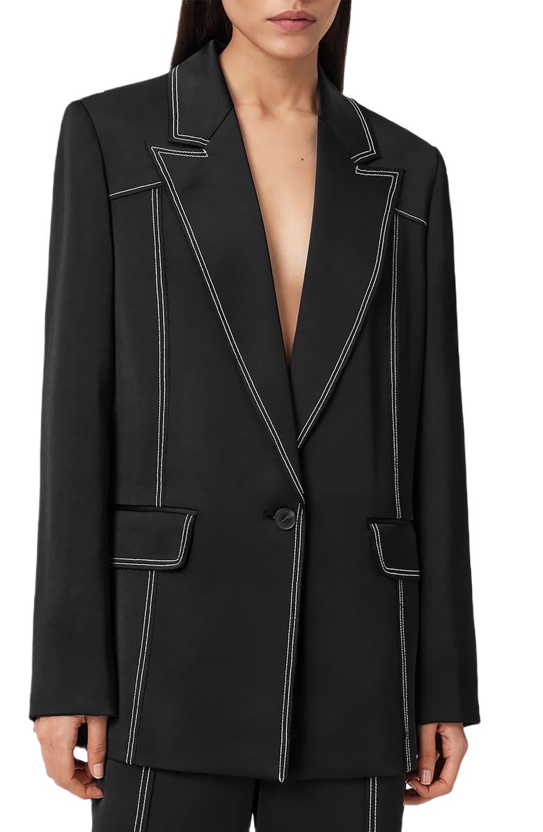 AllSaints Theah Topstitch Blazer, Main, color, Black